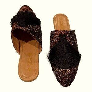 SILVIA COBOS Milonga Speckle Print Columbian Leather Mules Size 9.5